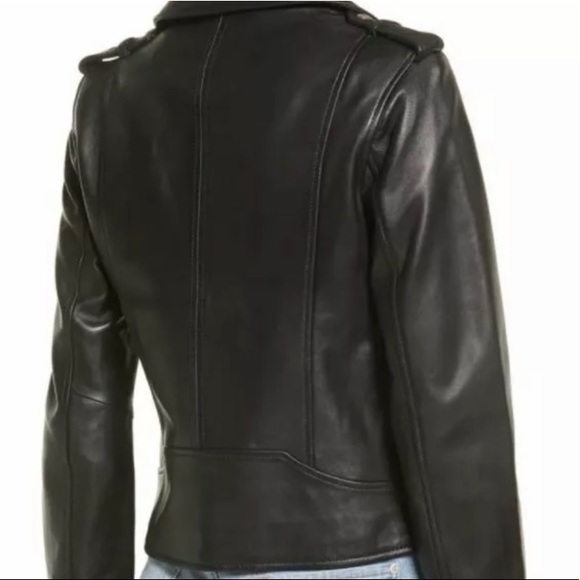 Sam Edelman motojacket black leather  jacket real leather asymmetric zipper new - Picture 10 of 13